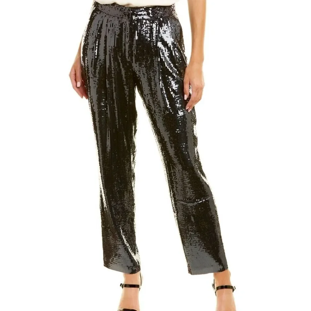 Lafayette 148 Black Sequin Straight Leg Crop Pants Medium